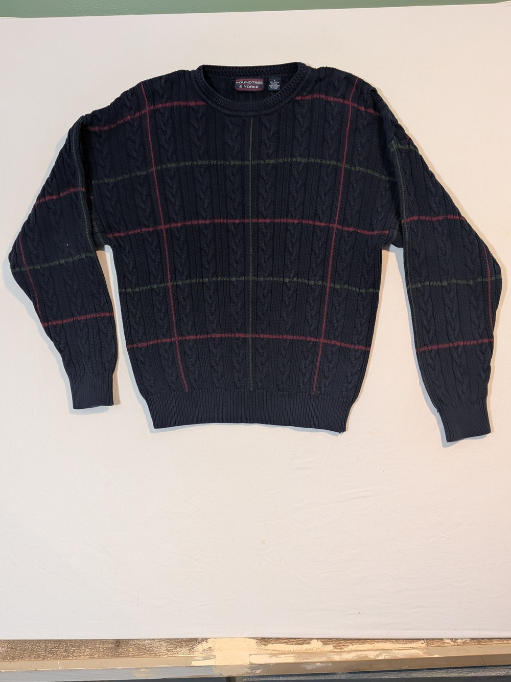 Roundtree And York Vintage Grandpacore Crewneck Sweater Plaid Windowpane Cotton